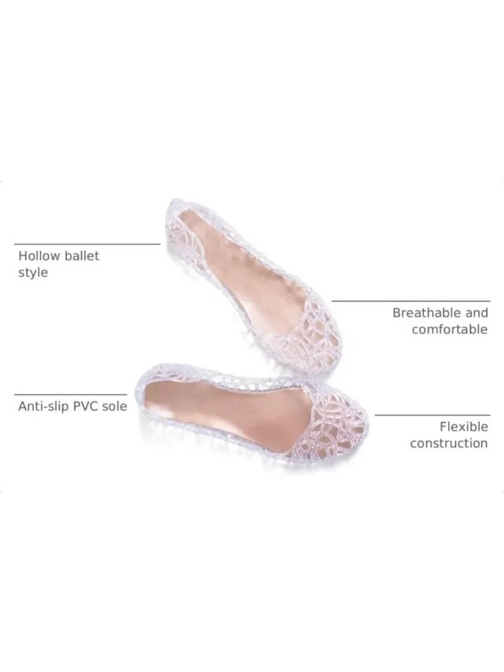 Chic Women’s Beach Jelly Flats - Slip-On Crystal Hollow Summer Shoes